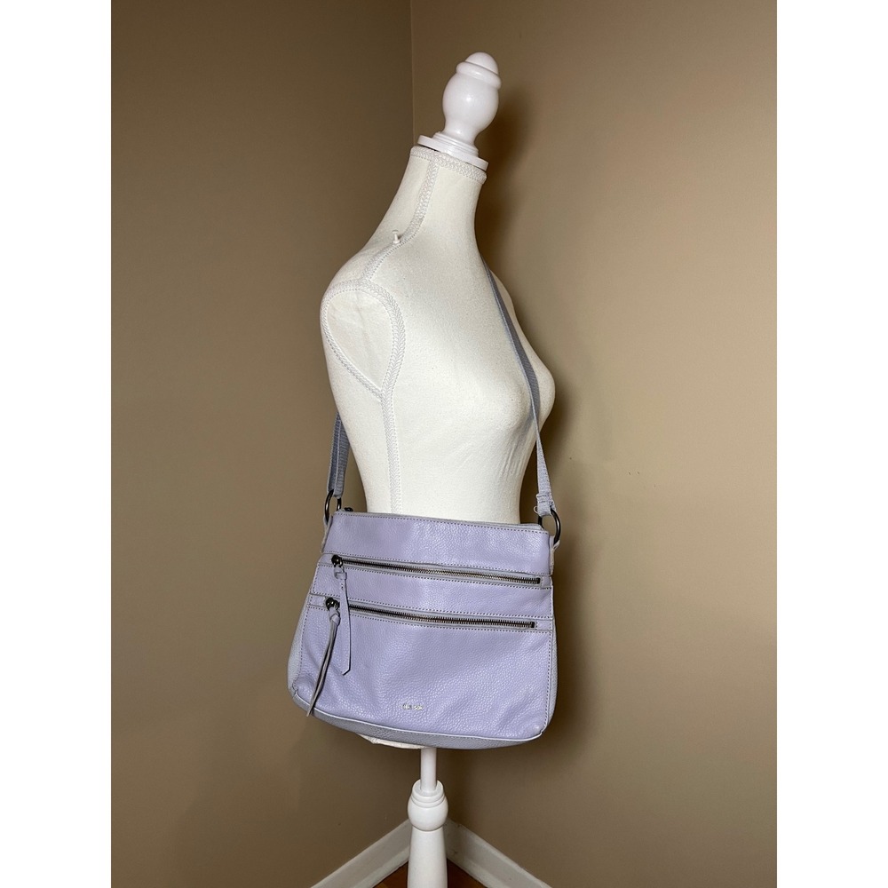 The Sak Lavender Pebbled Leather Crossbody Bag Purple Multi Pocket Double Zip